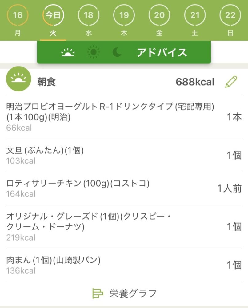 あすけんで入力した食事一覧