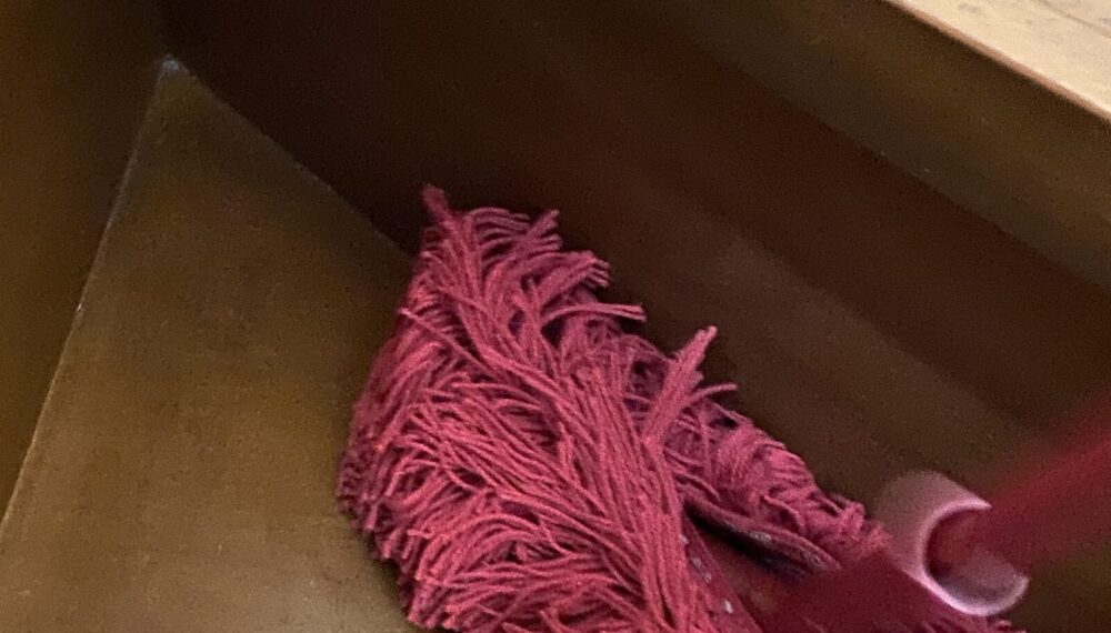 階段の三角形のところのごみが取れたダスキンモップ